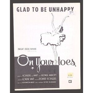 Vintage Glad To Be Unhappy Sheet Music On Your Toes Musical Rodgers Hart 1936